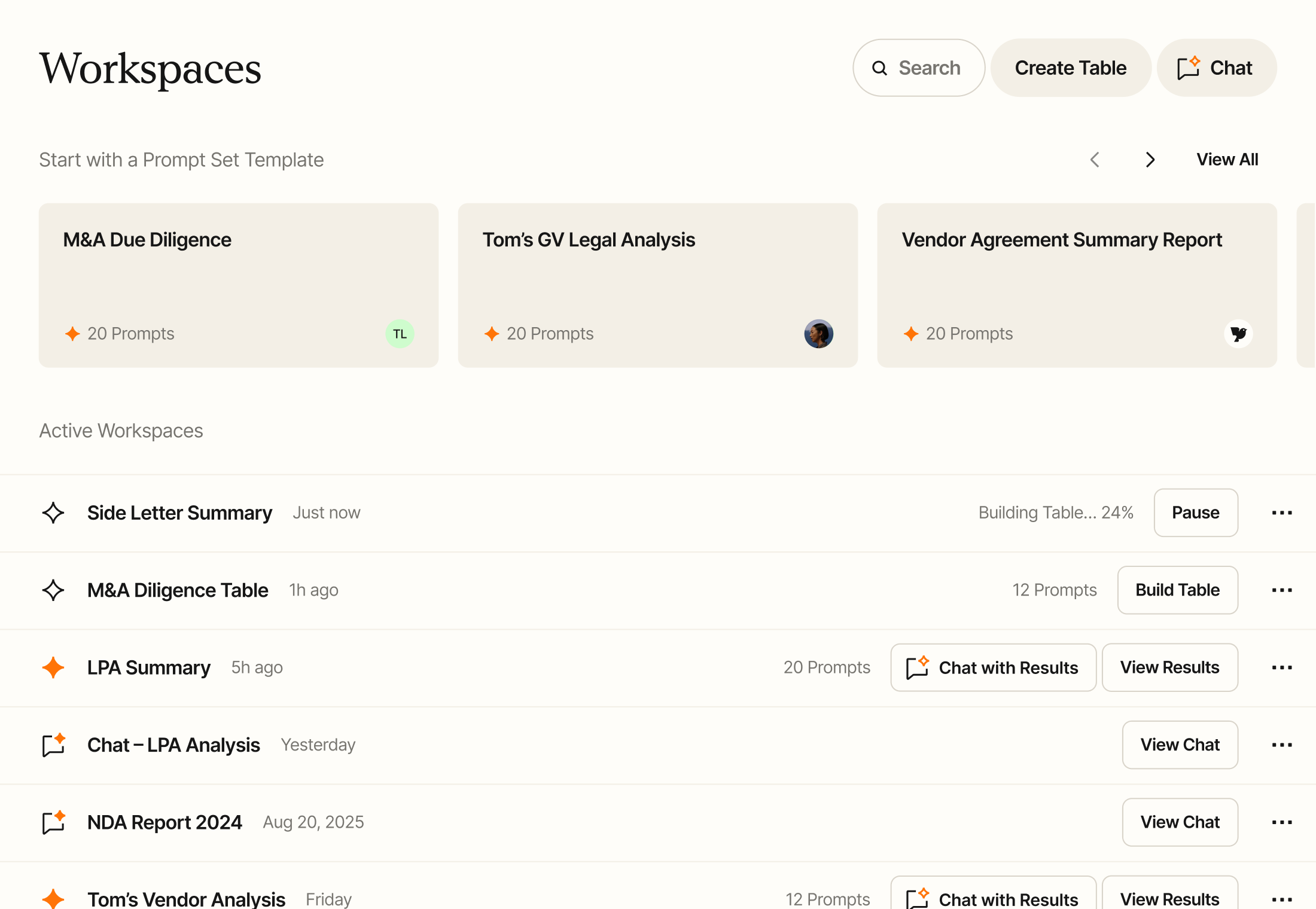 Home hero workspaces